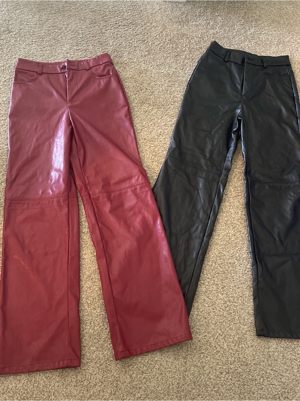REVOLVE Faux Leather Wide-Leg Pants in Burgundy and Black